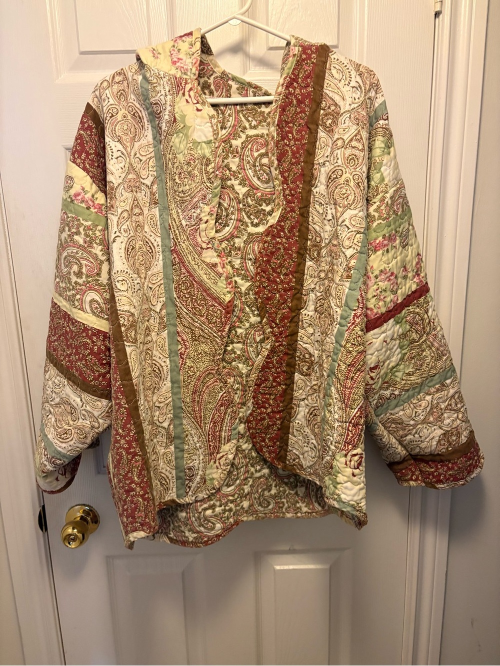Handmade Patchwork Paisley Quilted Utility Jacket in Cream & Rust